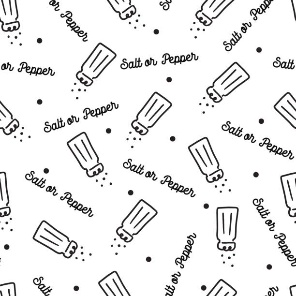 Salt Pepper Shaker Kitchen Condiment Vector Graphic Seamless Pattern Salt Pepper Shaker Kitchen Condiment Vector Graphic Seamless Pattern can be use for background and apparel design pepper shaker stock illustrations