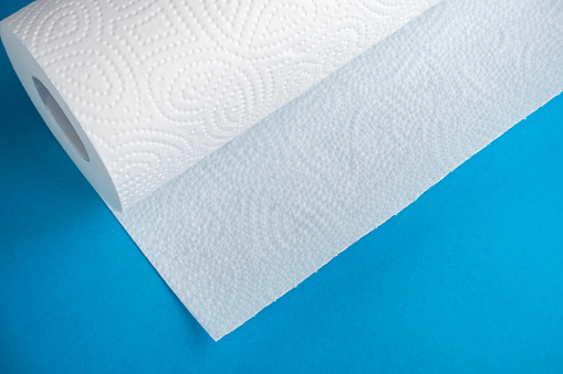 Rolled towel paper against a blue background