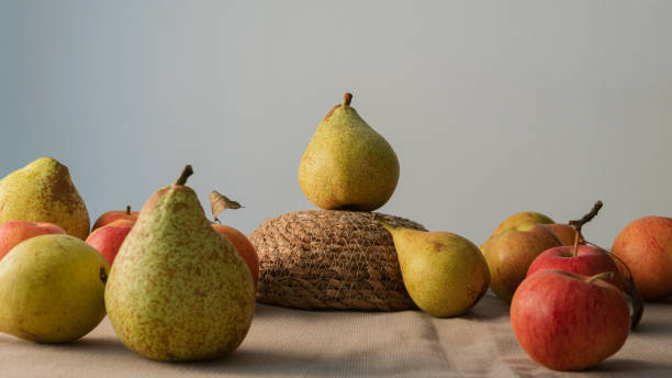 Single pear up to an upside down  basket