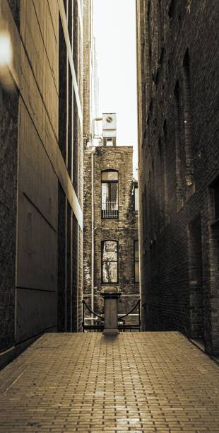istock Vertical grayscale of a narrow street 1437002056