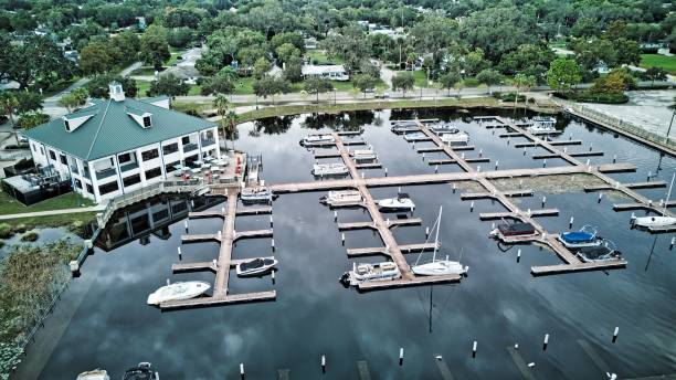 Aerial view of the Kissimmee boat dock with boats and yachts An aerial view of the Kissimmee boat dock with boats and yachts kissimmee stock pictures, royalty-free photos & images