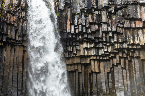 columnar Basalt lava rock with distinctive flat sided columns caused by lava cooling