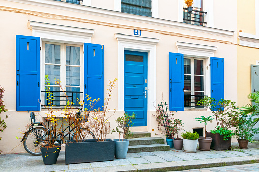 Paris in France : the famous Rue Crémieux, with its colorful facades. October 22, 2022