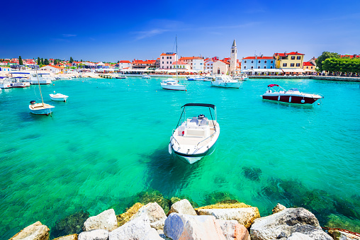 Fazana, Croatia. Marina of idyllic small town Fazana, waterfront view on Istria peninsula of Adriatic Sea.