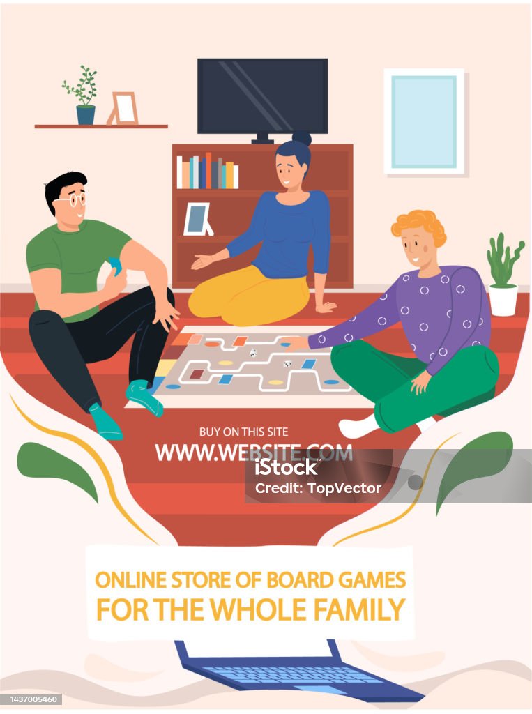Online Store Of Board Games For Whole Family Happy Family Or Friends  Playing Logic Strategic Game Stock Illustration - Download Image Now -  iStock