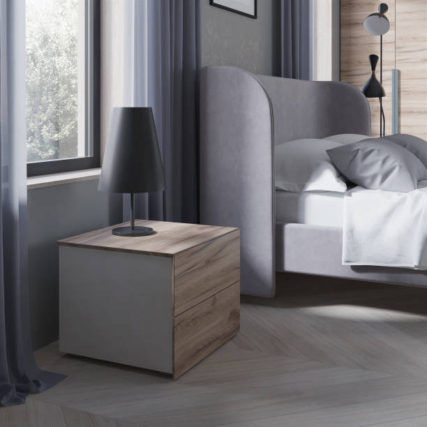 istock Interior of a cozy bedroom in modern design. 3D rendering. 1437008840