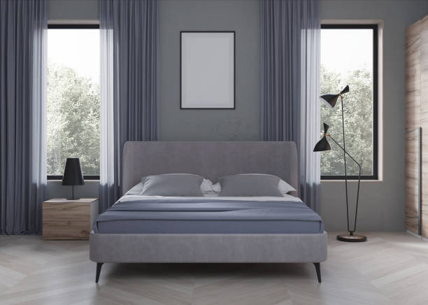 istock Interior of a cozy bedroom in modern design. 3D rendering. 1437008934