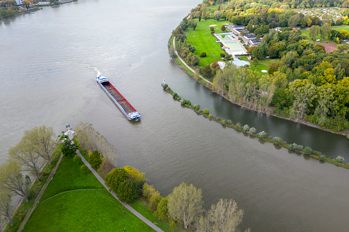 Industrial ships on river - aerial view
