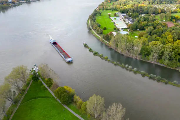 Photo of Industrial ships on river - aerial view