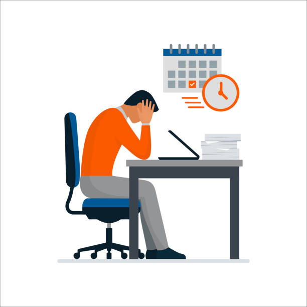 Job burnout and work deadlines vector art illustration