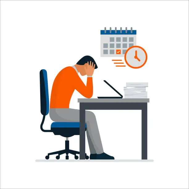 Vector illustration of Job burnout and work deadlines