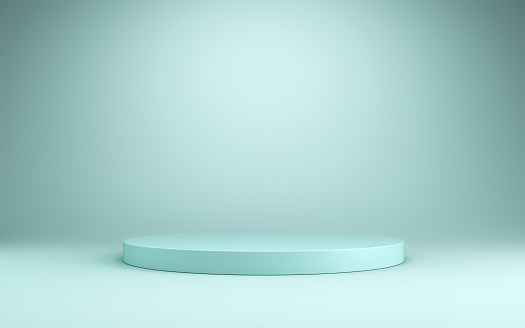 3d render Turquoise Soft Podium, Round podium on turquoise endless background, product promotion, empty product promotion scene (Close-up)