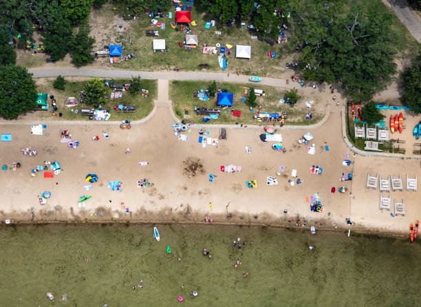 Overhead photo of Devil's Lake beach in summer stock photo