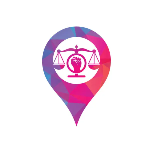 Vector illustration of Law fist map pin shape concept logo design icon.