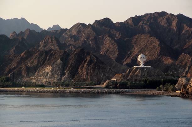 Oman- Mascate - view from the sea and Riyam Censer monument stock photo
