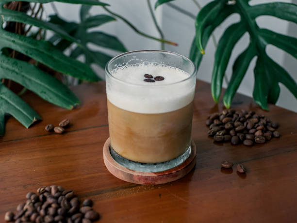 istock Mocktail coconut coffee in white cup with sugar for reading stock photo 1437014077