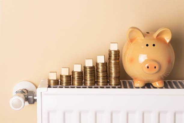 istock Piggy bank and coins on a radiator 1437019067