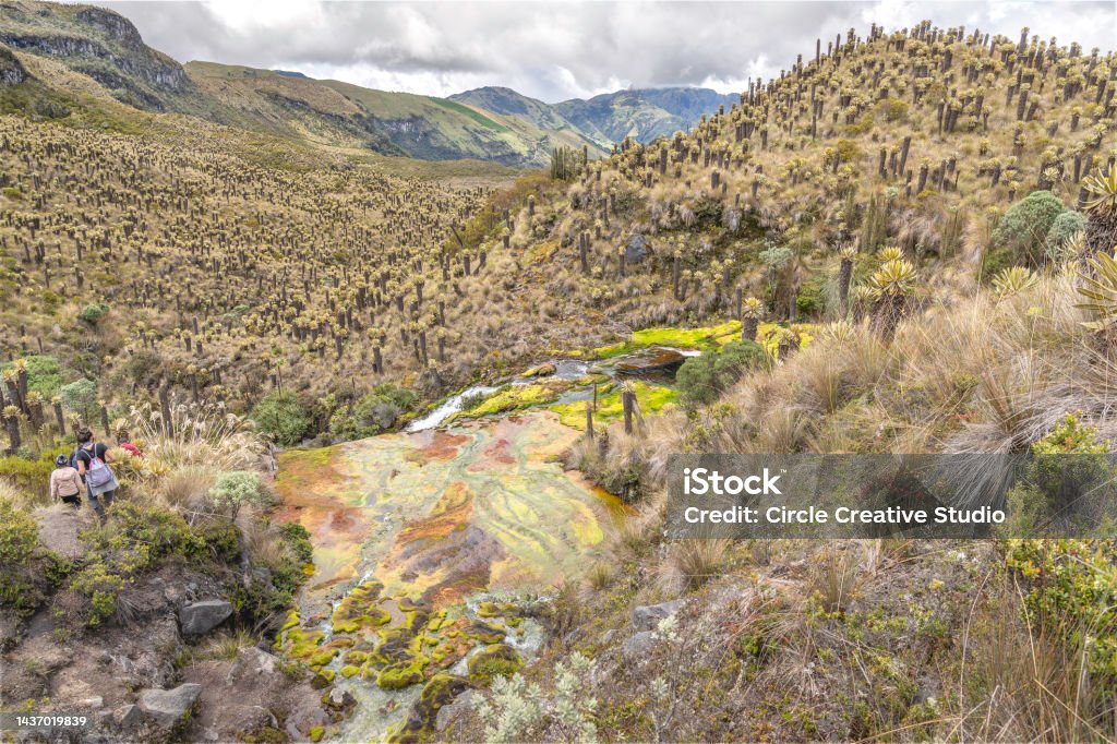 Termales De Cabaña- Murillo Colombia Colorful river and hot spring, Murillo Colombia. Andes Stock Photo