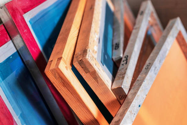 istock mesh screen frames for printing. serigraphy production. print on t-shirt painting technique 1437023054