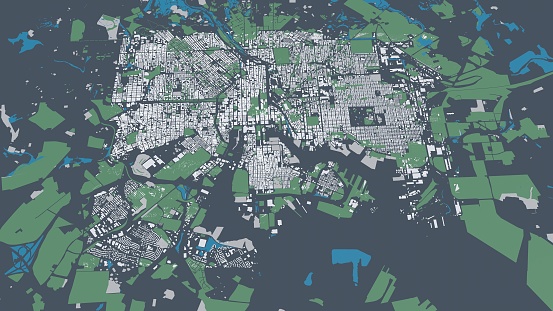 3D illustration of mass buildings in Baltimore