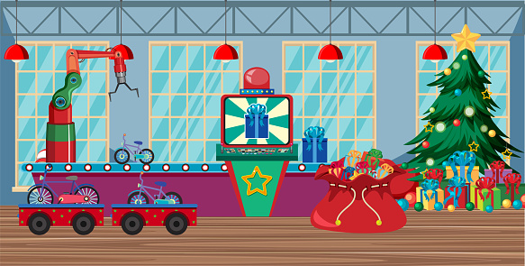 A factory scene indoor Christmas theme illustration