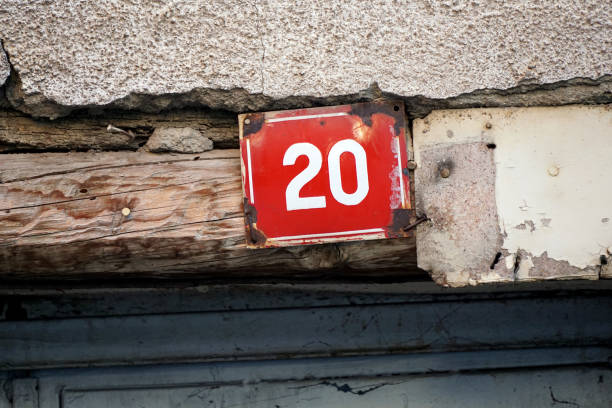 istock House number 20 on red metal plate enameled 1437024722