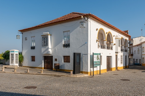 Belver, Portugal – October 02, 2022: A view of the historic building of the village of Belver, in the municipality of Gaviao, Portugal