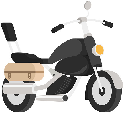 Modern motorcycle, vector illustration urban life, ride motorbike in city. Fast for food delivery. Petrol or electric motorcycle design. Light motorcycle transportation. Two-wheeled vehicle one-seater