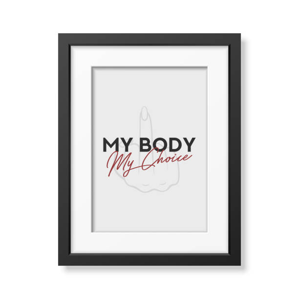 my body my choice. women's rights poster in black frame, demanding continued access to abortion after the ban on abortions, roe v wade. women's rights to abortion. protest concept placard - roe vs wade 幅插畫檔、美工圖案、卡通及圖標