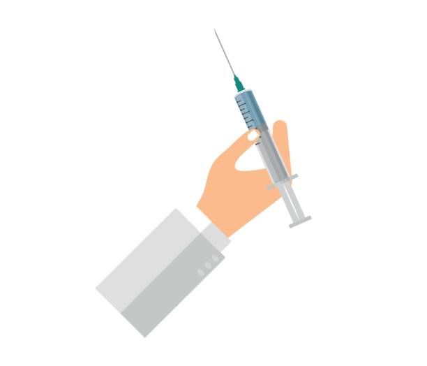 ilustrações, clipart, desenhos animados e ícones de conceito de banner web. o doutor usa luvas com seringa inoculada. - injeção insulina luva