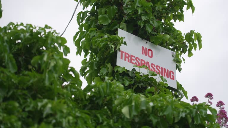 Slow motion of a No Trespassing sign in the countryside of Ireland