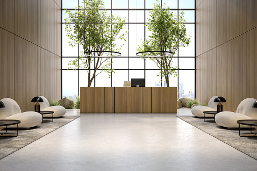 Modern style conceptual reception interior room 3 d illustration