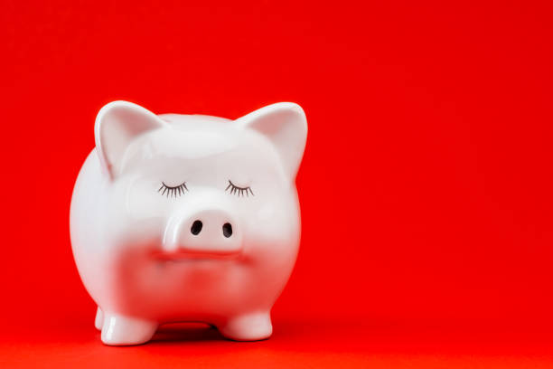 Piggy bank on red background
