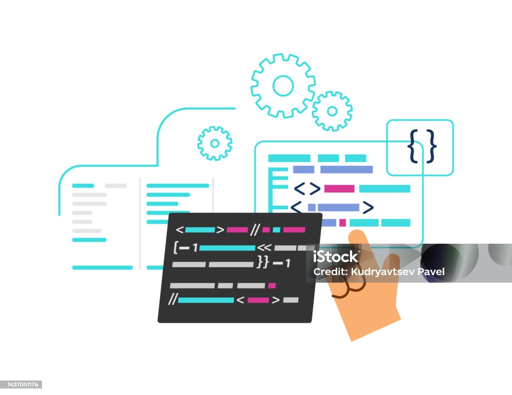 Web Software Development And Coding Banner Or Emblem Vector Isolated ...