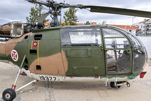 leiria, Portugal – October 16, 2022: A military helicopter in the service of the Portuguese army in the park