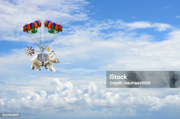 Fantasy Flight Of The Polar Bear Stock Photo - Download Image Now - Penguin, Polar Bear, Vacations