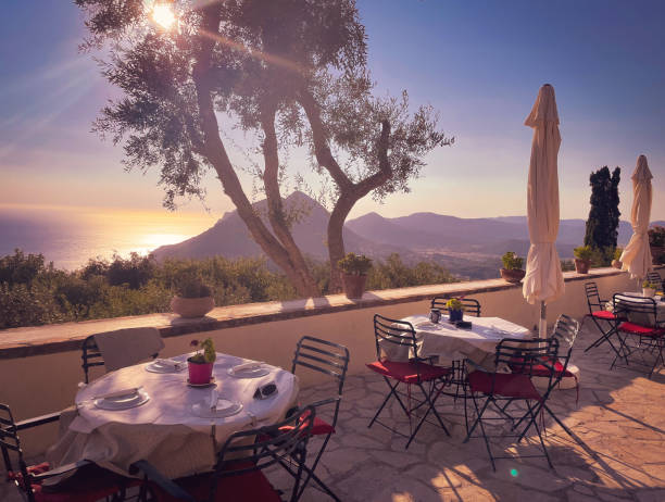 istock Restaurant overlooking the mountains and the sea. 1437051758