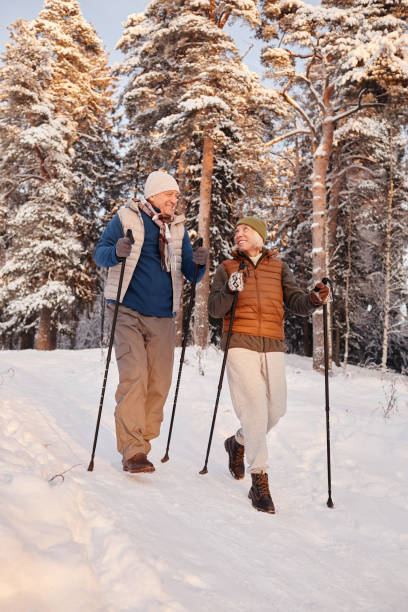 Nordic Walk in Winter Forest