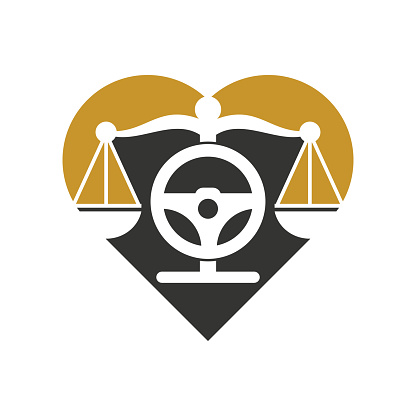 Wheel law heart shape concept vector logo design template. Steering and balance icon design.