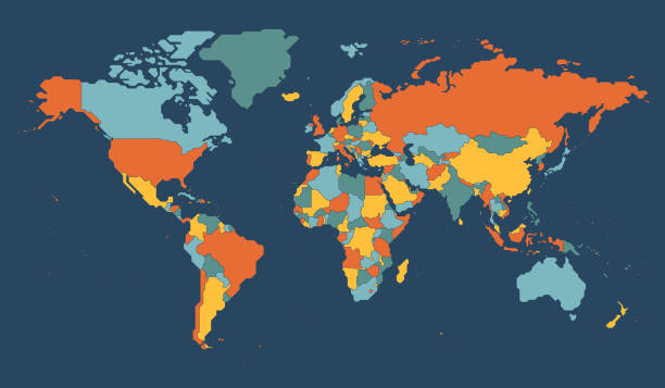 illustrations, cliparts, dessins animés et icônes de carte du monde résumé géométrique stylisé. isolé sur fond sombre. illustration du stock vectoriel - posing earth planet map