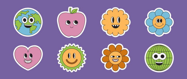 Vector illustration in simple naive and hippie groovy style - flowers with hands and legs with smiling face, positive vibes print vector art illustration
