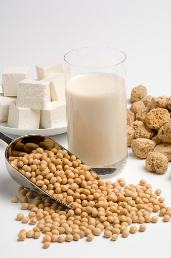 Soybean processed products: milk, meat, and tofu.
