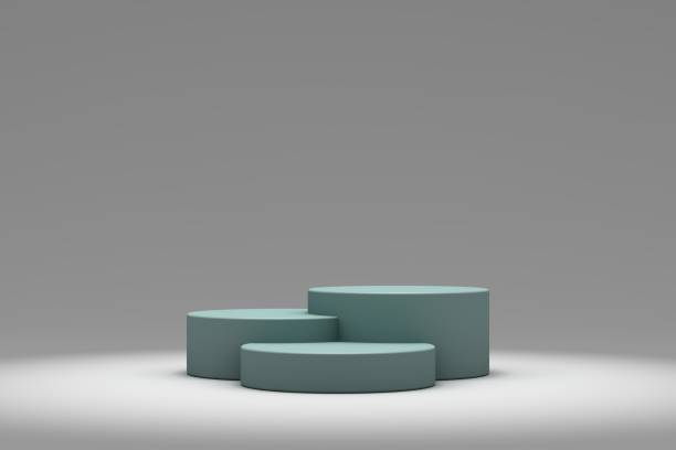 istock Green podium and minimal white abstract background, 3d rendering geometric shape, Stage for awards on website in modern. 1437069107