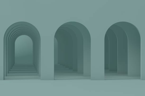 istock 3d render, abstract minimalist geometric background, architectural concept, arch inside wall, paper layers 1437069322