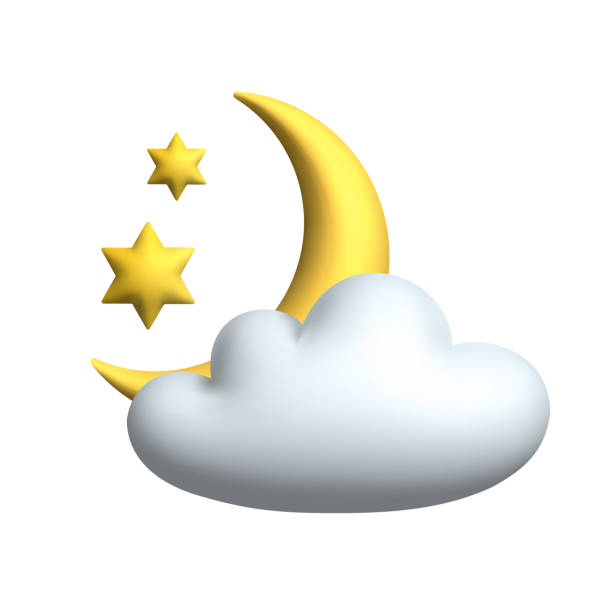 istock Yellow Crescent Moon with stars and cloud. 3d vector icon. Cartoon minimal style. 1437069395