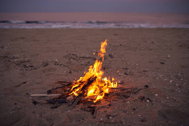 istock Beach Bonfire with Beautiful Sunset or sunrise 1437070783