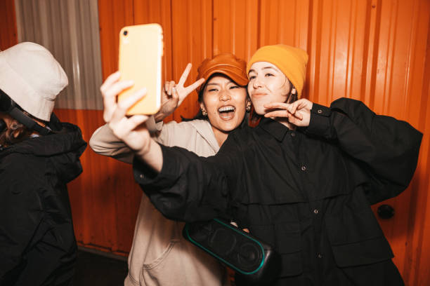Friends taking a selfie stock photo