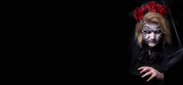istock Frightening woman, really scary face! 1437073190
