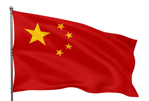 Waving Chinese flag isolated over white background