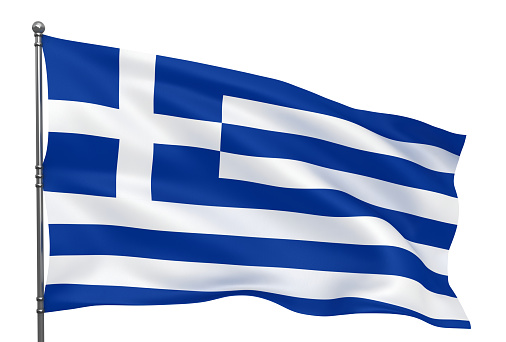 Waving Greek flag isolated over white background
